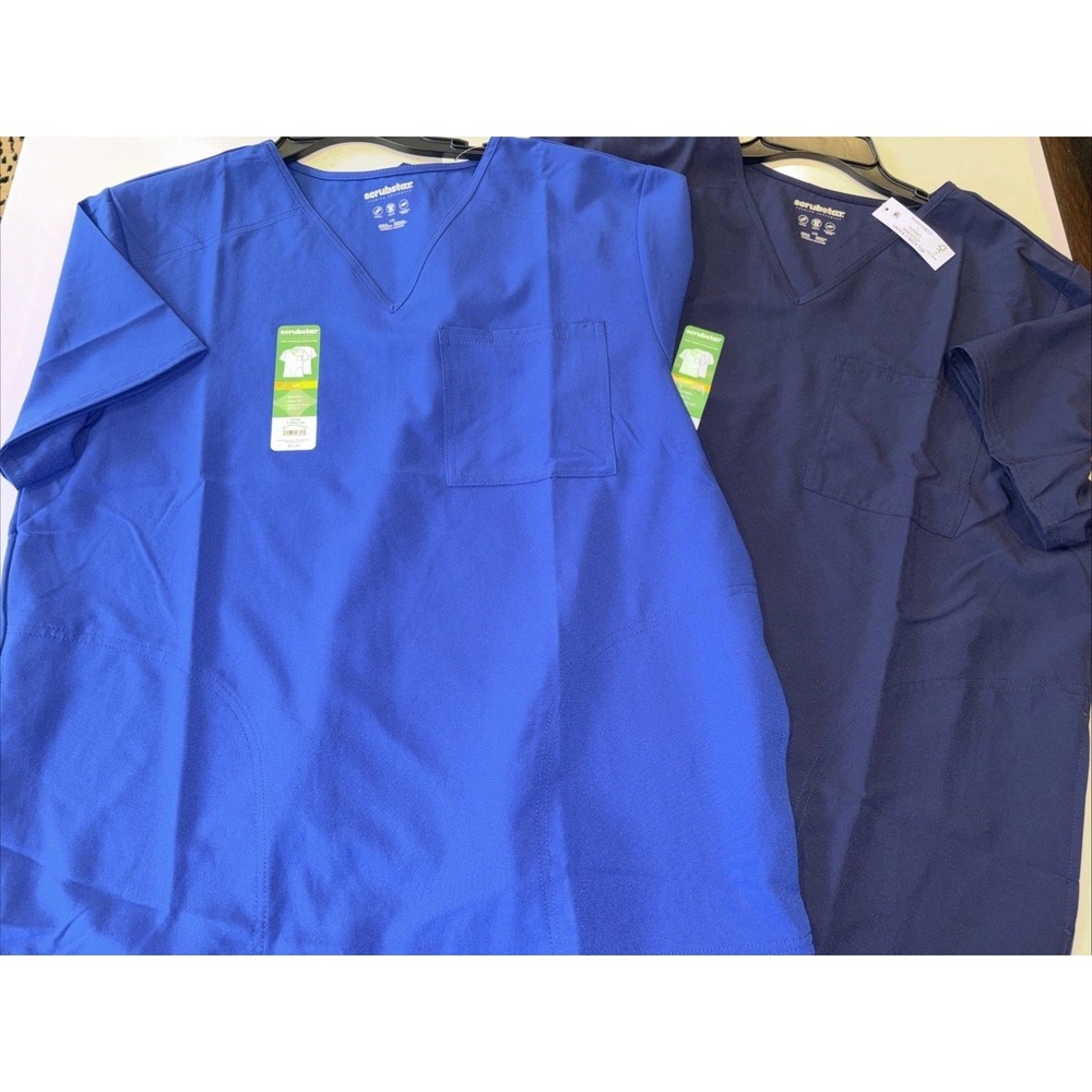 2 Scrubstar blue short sleeve v neck scrub tops ultra soft unisex large new